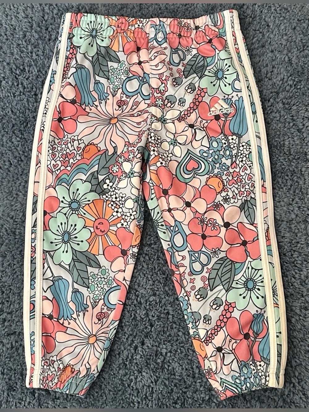 Adidas Baby Girl Size 24M Multi 3-Stripe Elastic Waist/Hem Tapered Track Joggers